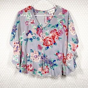 Yumi Kim Pink‎ Purple Floral Silk Button Flowy Top